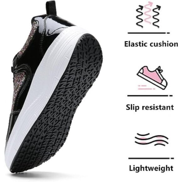 Kkdom Women's Black Breathable Mesh Comfort Lightweight Wedge Platform Sneakers - Picture 2 of 6